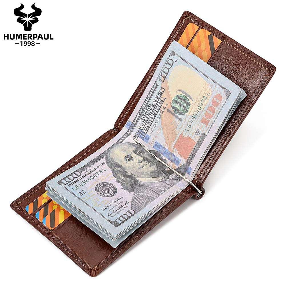 Money Clip Slim - Carteira fina masculina de couro genuíno