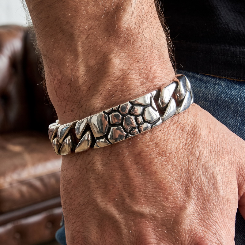 Men Accessories Ring And Bracelet - Pulseira de Corrente Curb de Aço