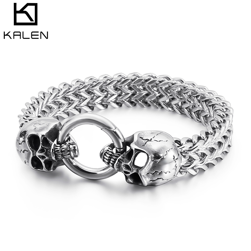 KALEN-Pulseira Punk Crânio de  - Men Accessories Ring And Bracelet avaliação e preço